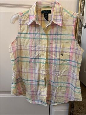 Ralph Lauren Pastel Plaid Sleeveless Button-Front Shirt